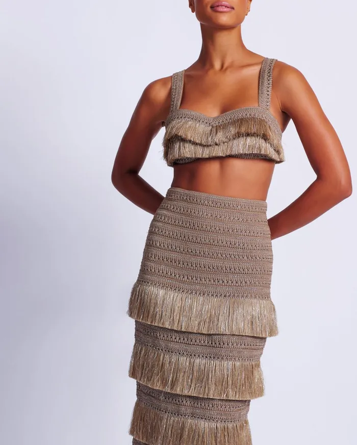Patbo Matching Sets Metallic Fringe Maxi Skirt Gold 8211 Women