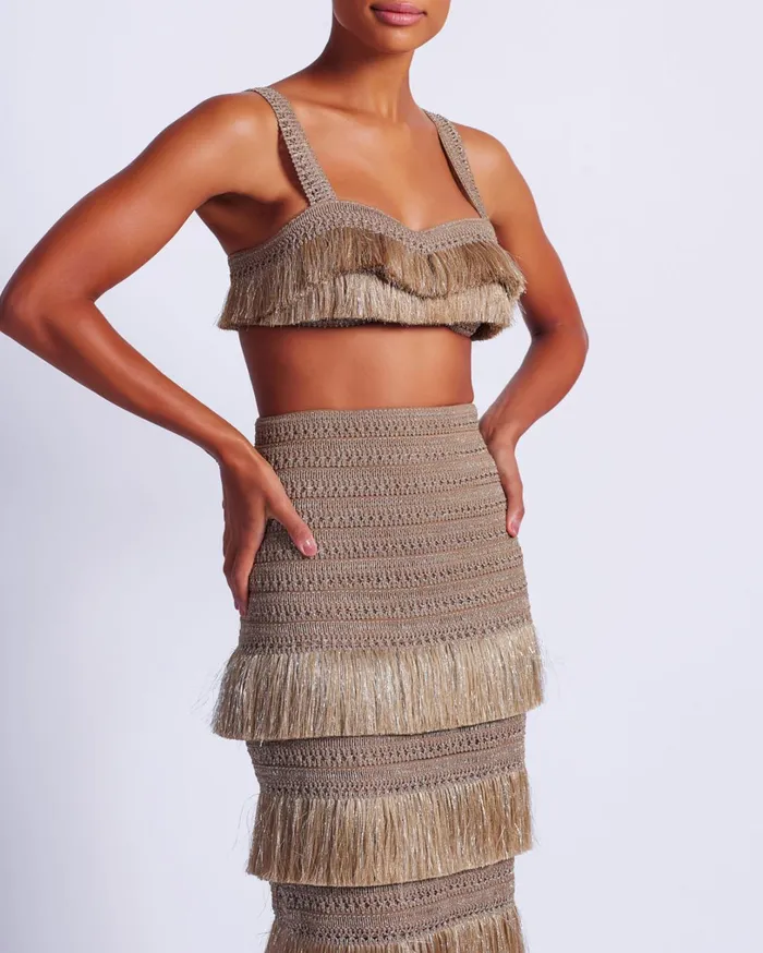 Patbo Matching Sets Metallic Fringe Maxi Skirt Gold 8211 Women