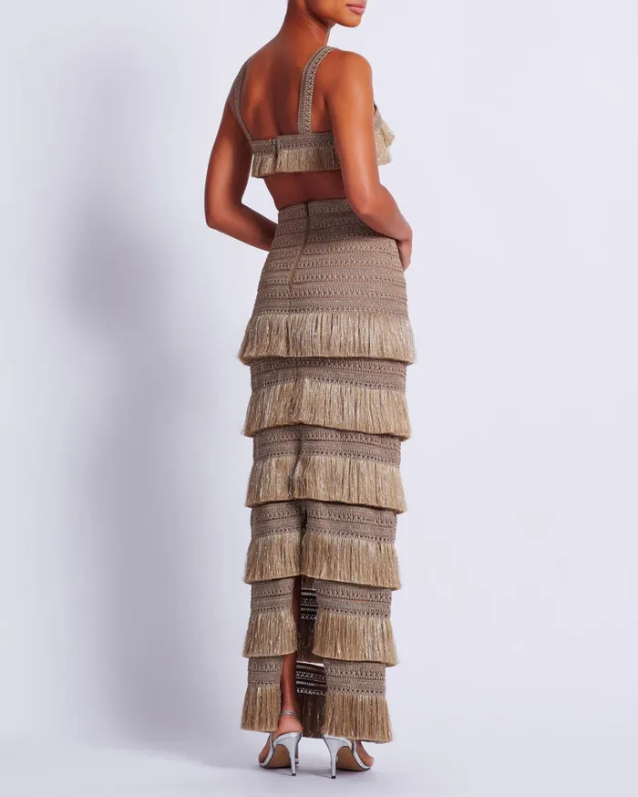 Patbo Matching Sets Metallic Fringe Maxi Skirt Gold 8211 Women