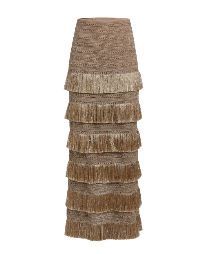 Patbo Matching Sets Metallic Fringe Maxi Skirt Gold 8211 Women