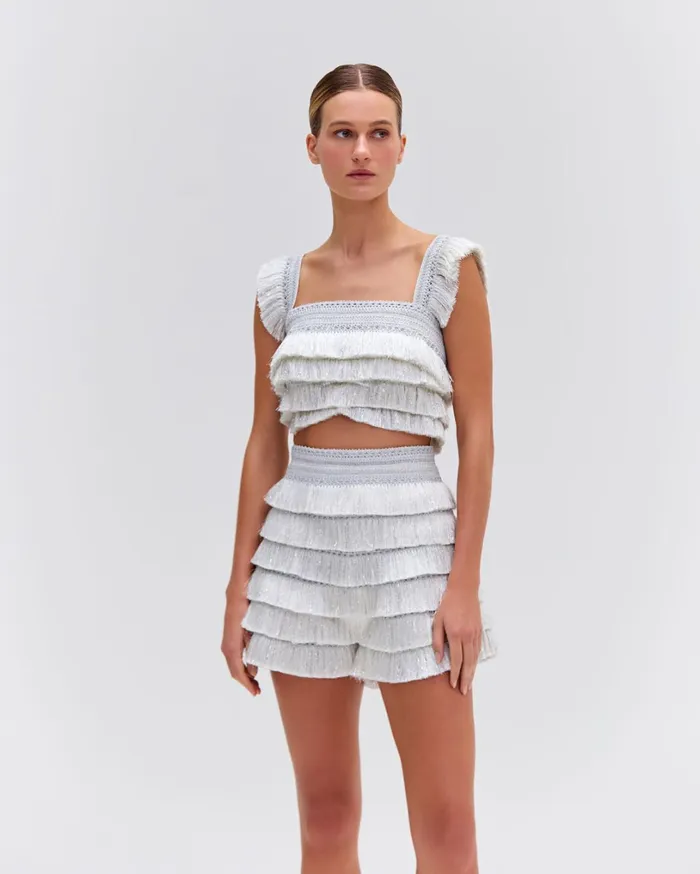 Patbo Matching Sets Metallic Fringe Shorts Silver 8211 Women
