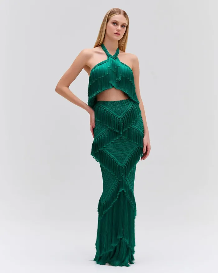 Patbo Matching Sets Woven Fringe Trim Maxi Skirt Jade 8211 Women