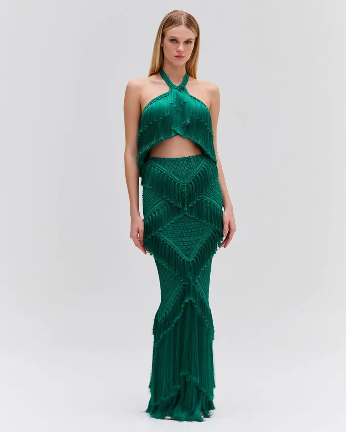 Patbo Matching Sets Woven Fringe Trim Maxi Skirt Jade 8211 Women