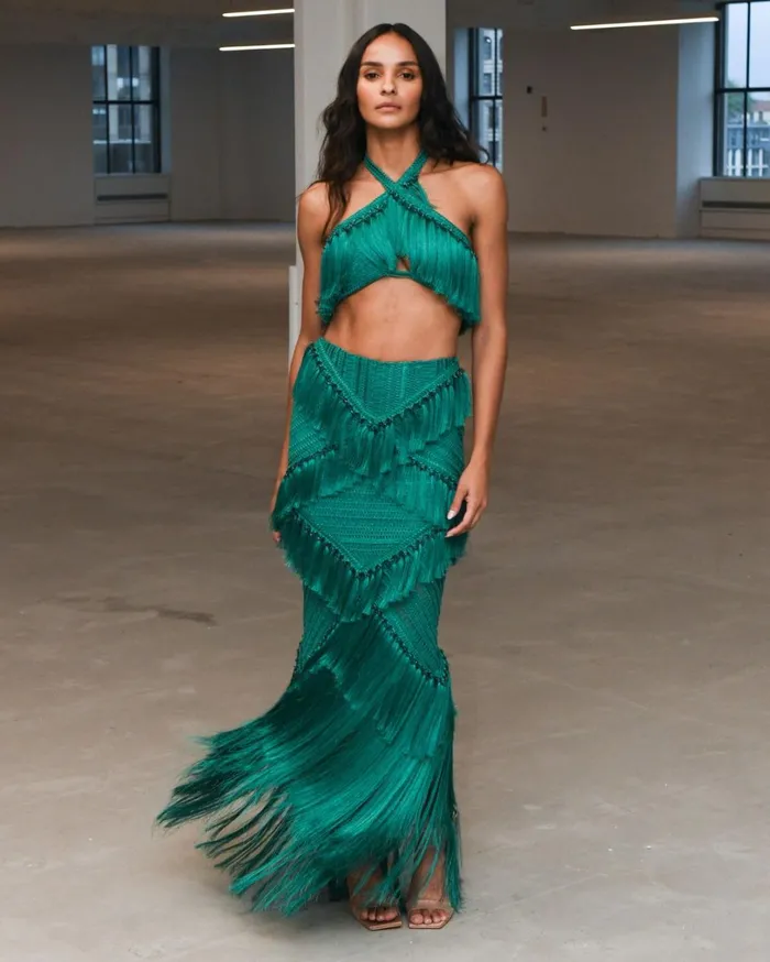 Patbo Matching Sets Woven Fringe Trim Maxi Skirt Jade 8211 Women