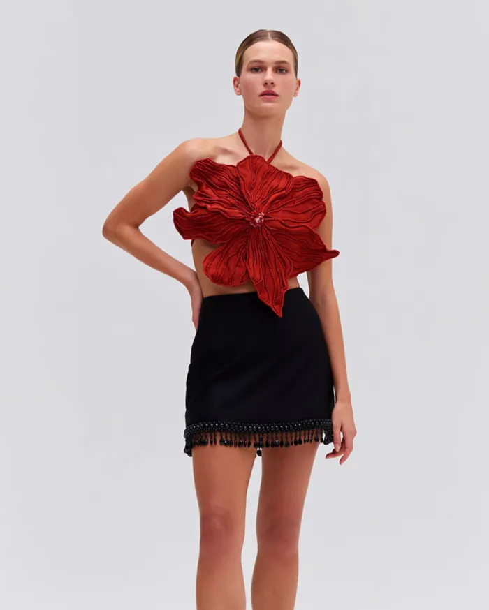 Patbo Tops and Bodysuits HandBeaded Flower Top Liquor 8211 Women