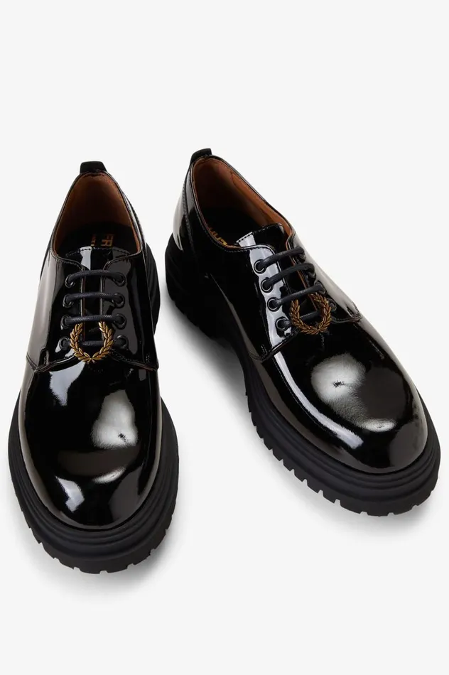 Patent Leather Derby Black Women Fred Perry Shoes