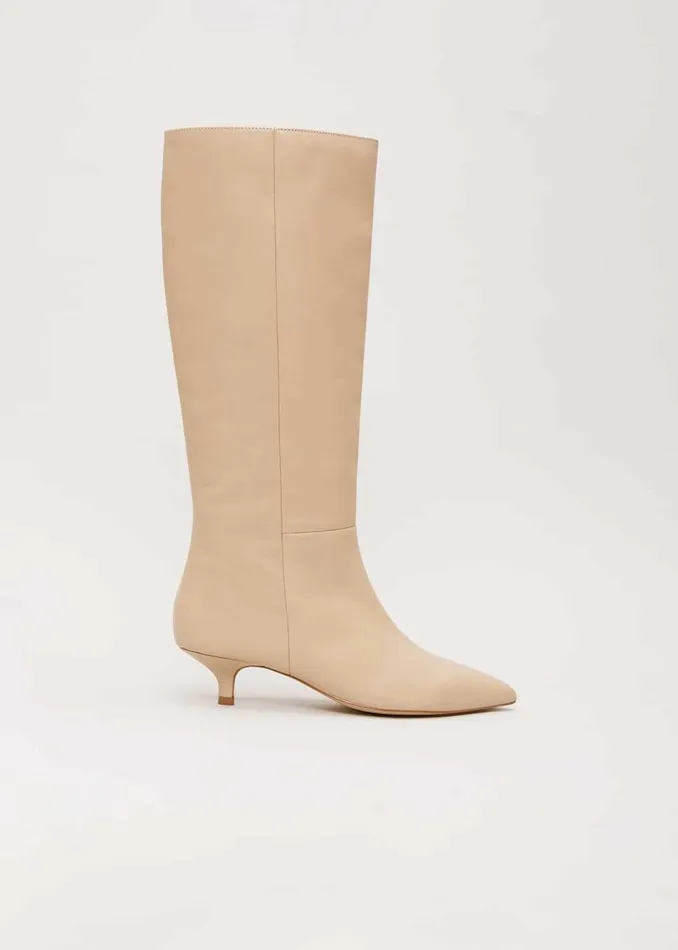 Phase Eight Boots Women Knee High Kitten Heel Boot Cream