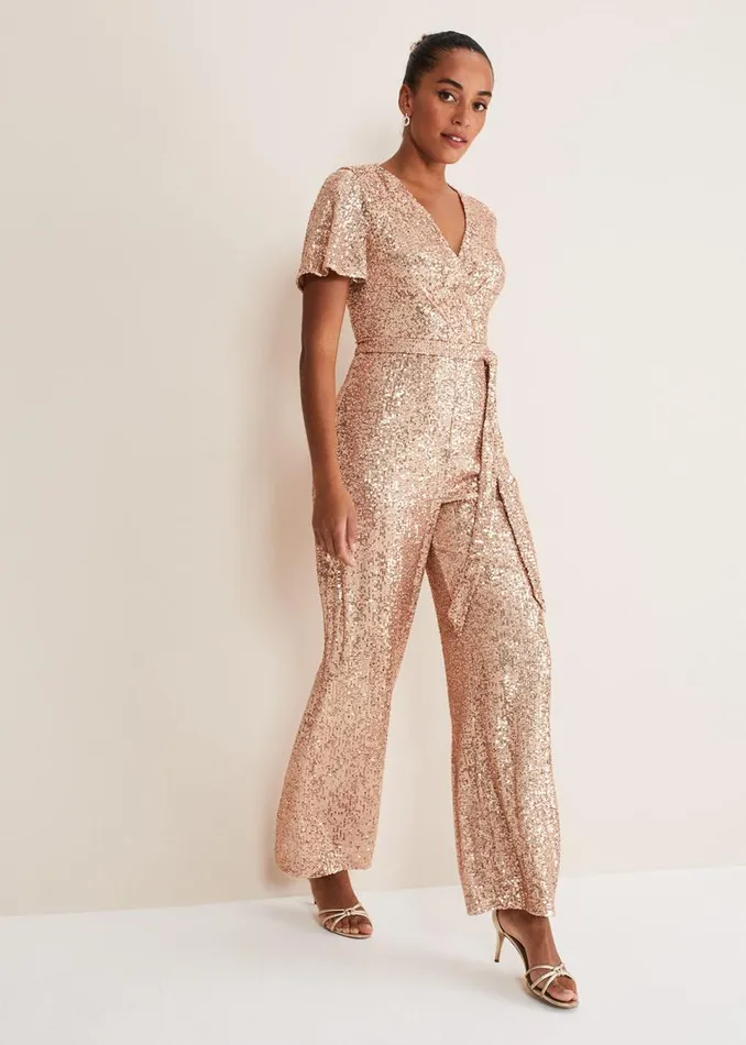 Phase Eight Dresses Women Alessandra Sequin Jumpsuit Rose Gold