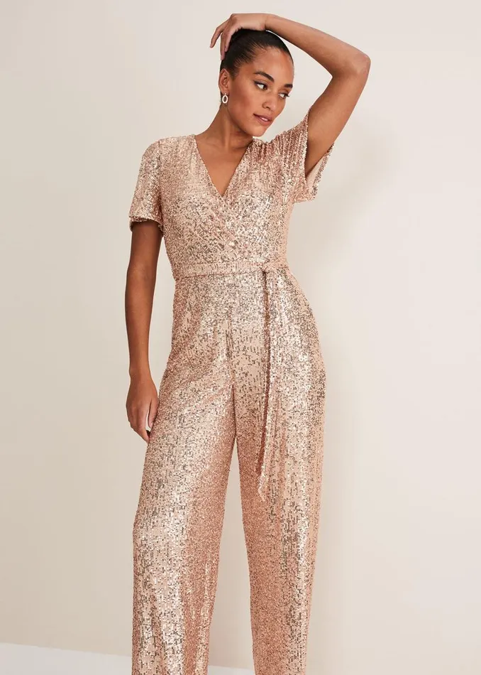 Phase Eight Dresses Women Alessandra Sequin Jumpsuit Rose Gold