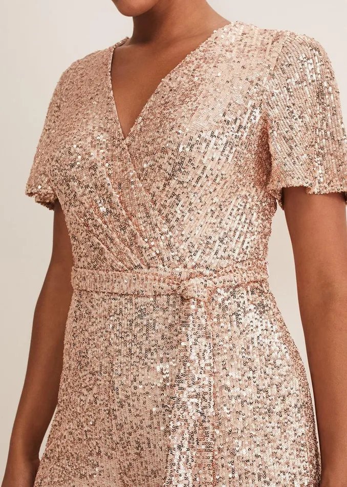 Phase Eight Dresses Women Alessandra Sequin Jumpsuit Rose Gold