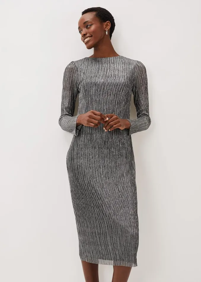 Phase Eight Dresses Women Alix Plisse Midi Dress Silver