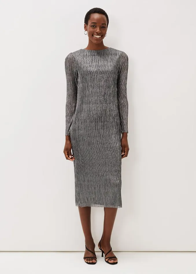 Phase Eight Dresses Women Alix Plisse Midi Dress Silver