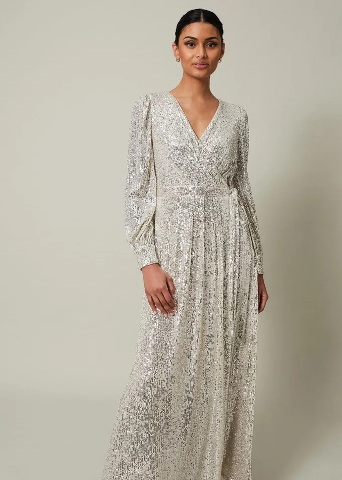 Phase Eight Dresses Women Amily Sequin Maxi Dress Silver