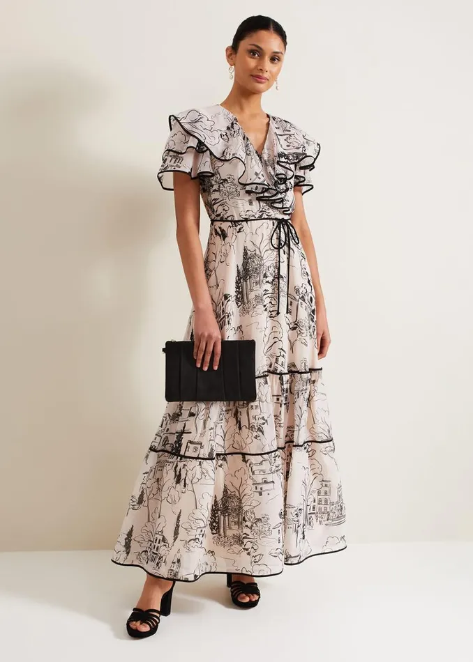 Phase Eight Dresses Women Arlette Sketch Print Maxi Dress Blackivory