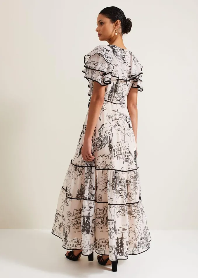 Phase Eight Dresses Women Arlette Sketch Print Maxi Dress Blackivory