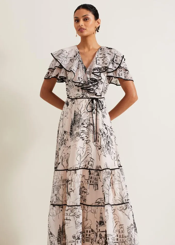 Phase Eight Dresses Women Arlette Sketch Print Maxi Dress Blackivory