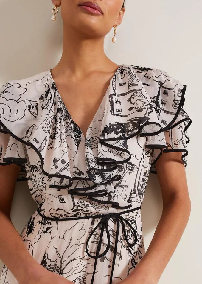 Phase Eight Dresses Women Arlette Sketch Print Maxi Dress Blackivory