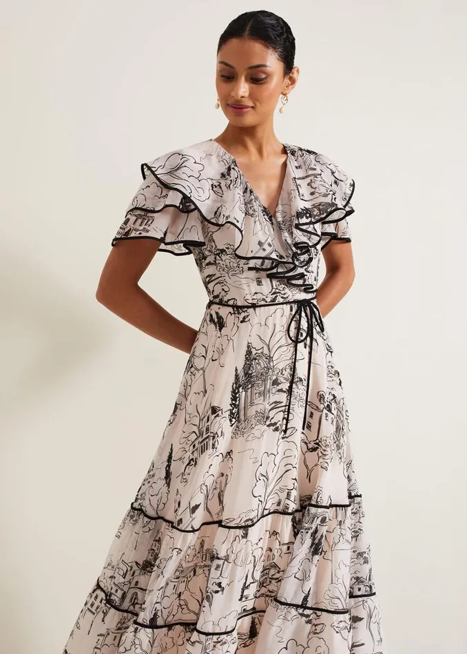 Phase Eight Dresses Women Arlette Sketch Print Maxi Dress Blackivory