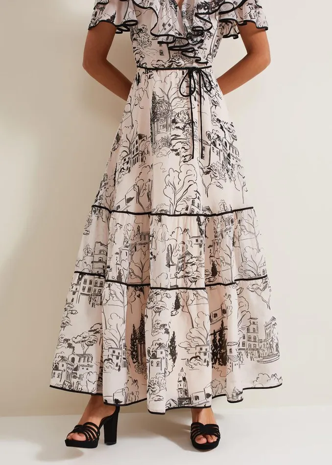 Phase Eight Dresses Women Arlette Sketch Print Maxi Dress Blackivory
