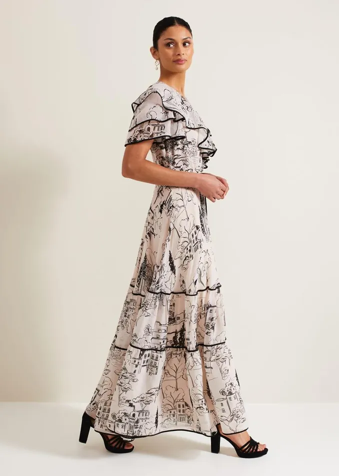 Phase Eight Dresses Women Arlette Sketch Print Maxi Dress Blackivory