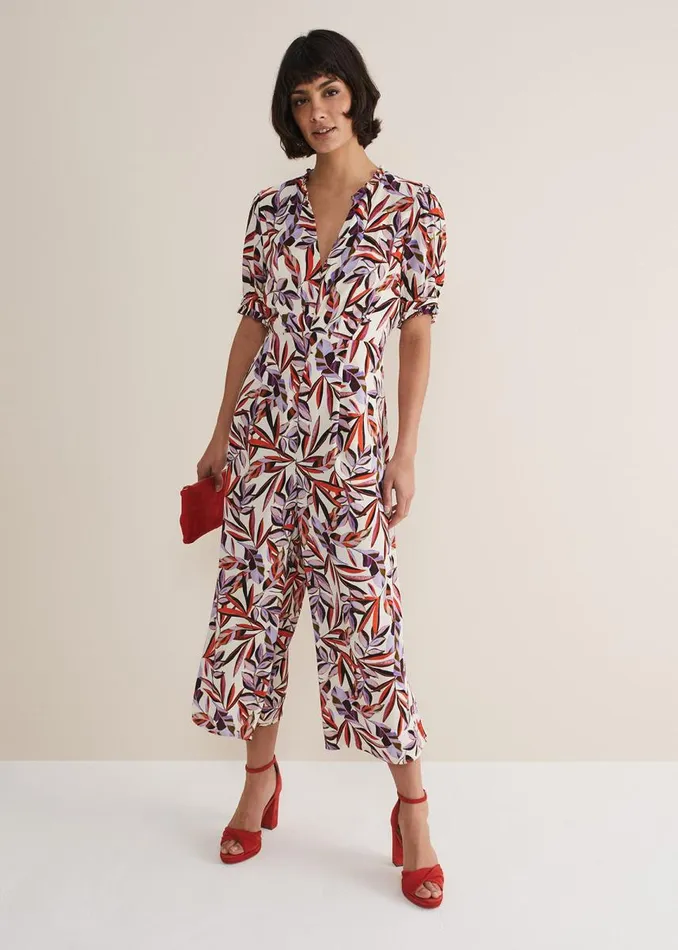 Phase Eight Dresses Women Astrid Leaf Print Cropped Wide Leg Jumpsuit Ivorymulti