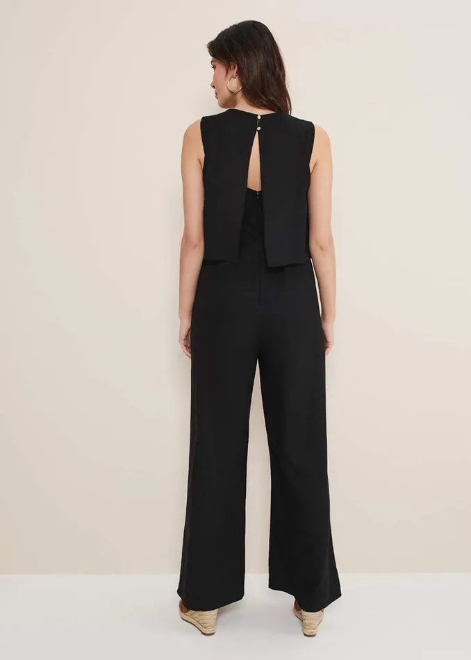Phase Eight Dresses Women Aubrey Black Linen Wide Leg Jumpsuit Black