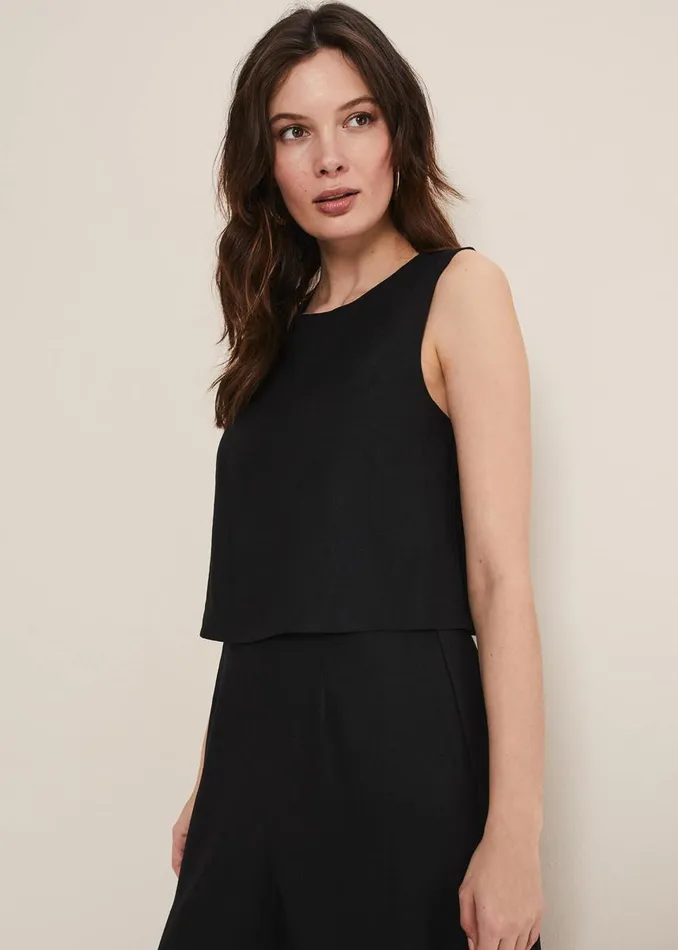Phase Eight Dresses Women Aubrey Black Linen Wide Leg Jumpsuit Black