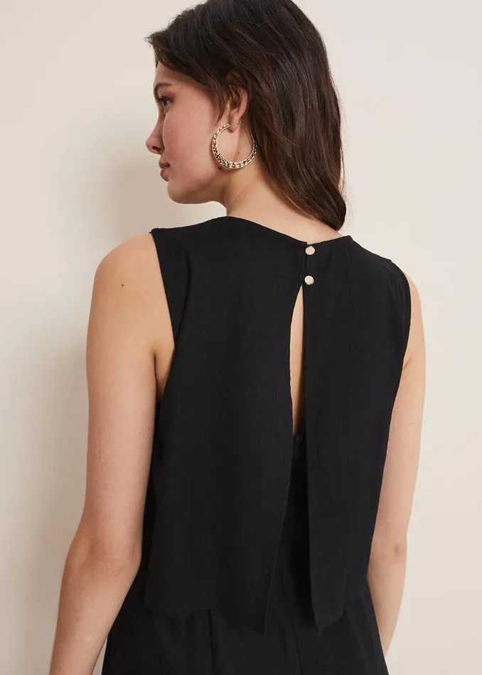Phase Eight Dresses Women Aubrey Black Linen Wide Leg Jumpsuit Black