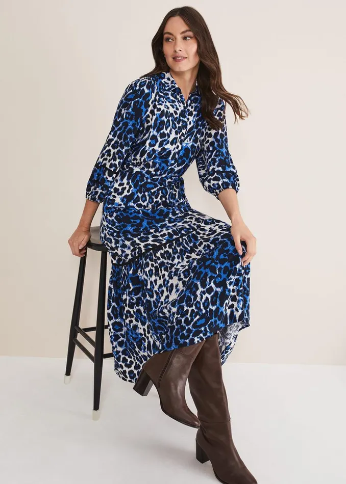 Phase Eight Dresses Women Ava Leopard Midaxi Dress Blueivory