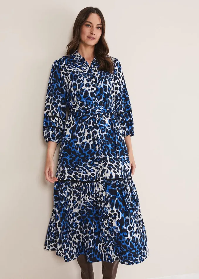 Phase Eight Dresses Women Ava Leopard Midaxi Dress Blueivory