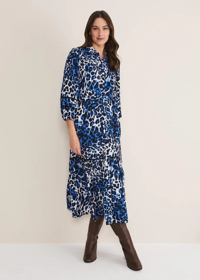 Phase Eight Dresses Women Ava Leopard Midaxi Dress Blueivory