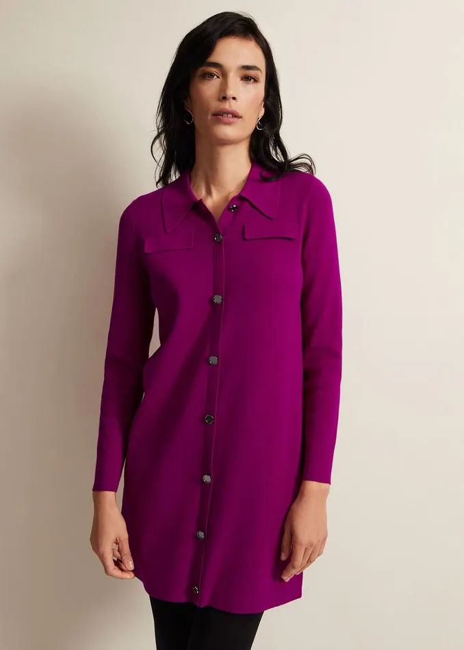 Phase Eight Dresses Women Azealia Fine Knit Collared Tunic Dress Purple