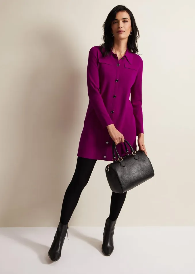 Phase Eight Dresses Women Azealia Fine Knit Collared Tunic Dress Purple