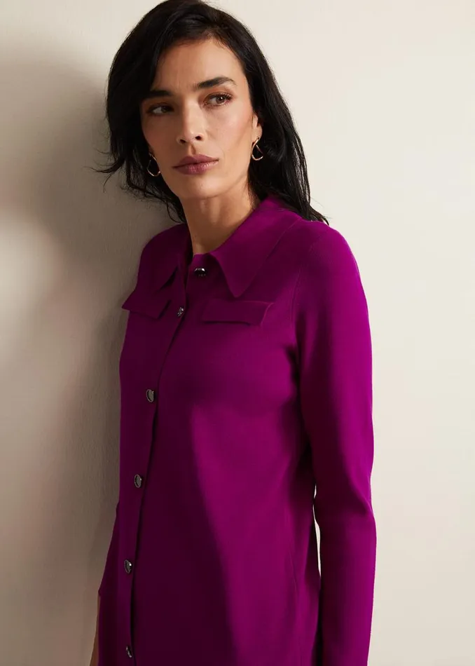 Phase Eight Dresses Women Azealia Fine Knit Collared Tunic Dress Purple