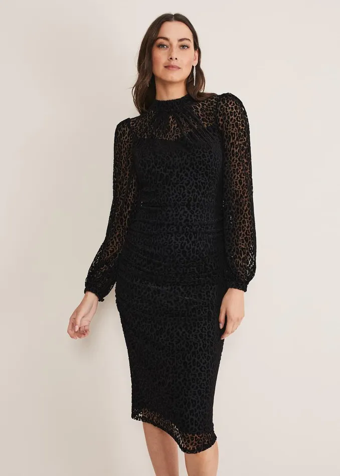 Phase Eight Dresses Women Capriana Leopard Burnout Dress Black