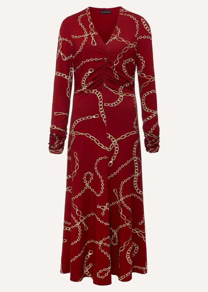 Phase Eight Dresses Women Cheska Chain Print Ruched Midi Dress Dark Red