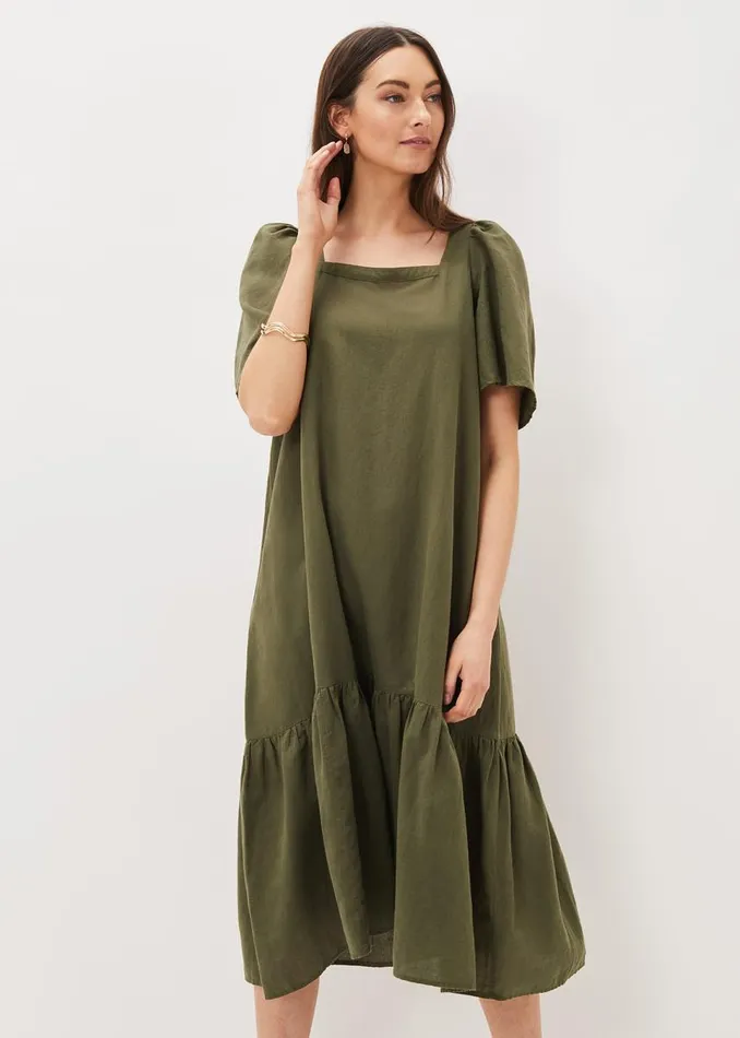 Phase Eight Dresses Women Claria Linen Midi Dress Khaki
