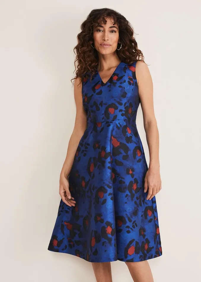 Phase Eight Dresses Women Clarisse Print Jacquard Dress Cobaltmulti