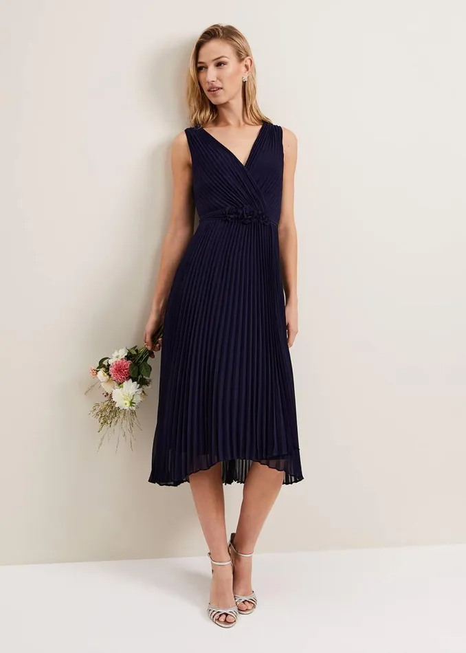 Phase Eight Dresses Women Cressida Pleat Midi Dress Navy