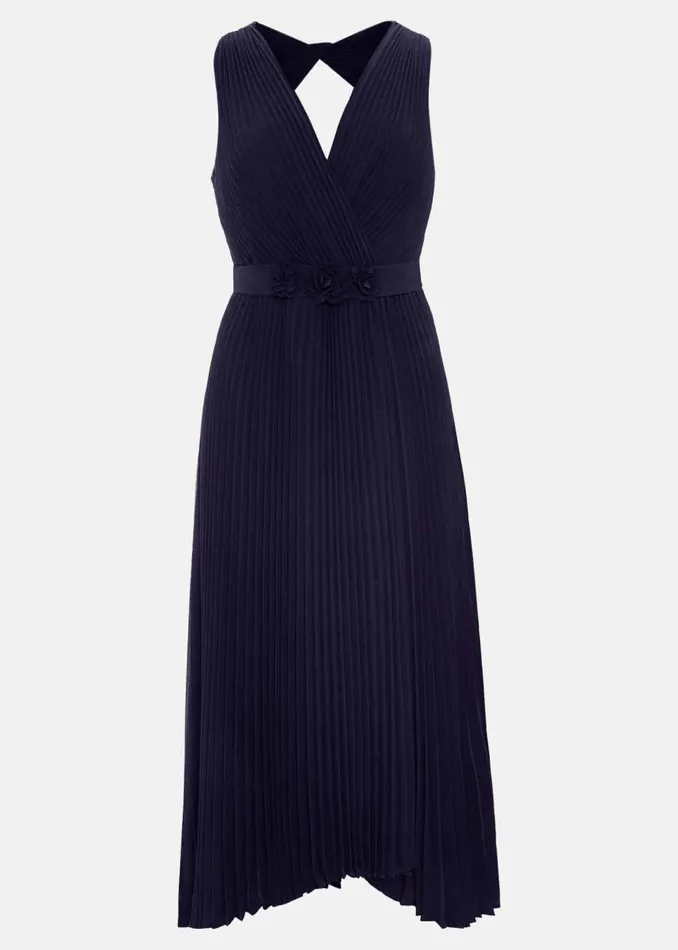 Phase Eight Dresses Women Cressida Pleat Midi Dress Navy