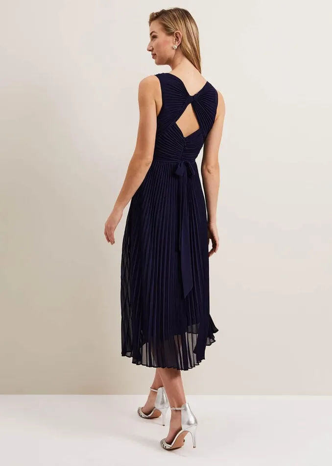 Phase Eight Dresses Women Cressida Pleat Midi Dress Navy
