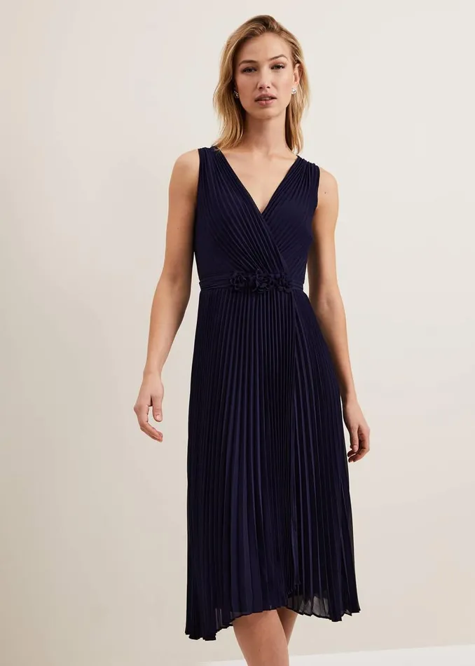 Phase Eight Dresses Women Cressida Pleat Midi Dress Navy