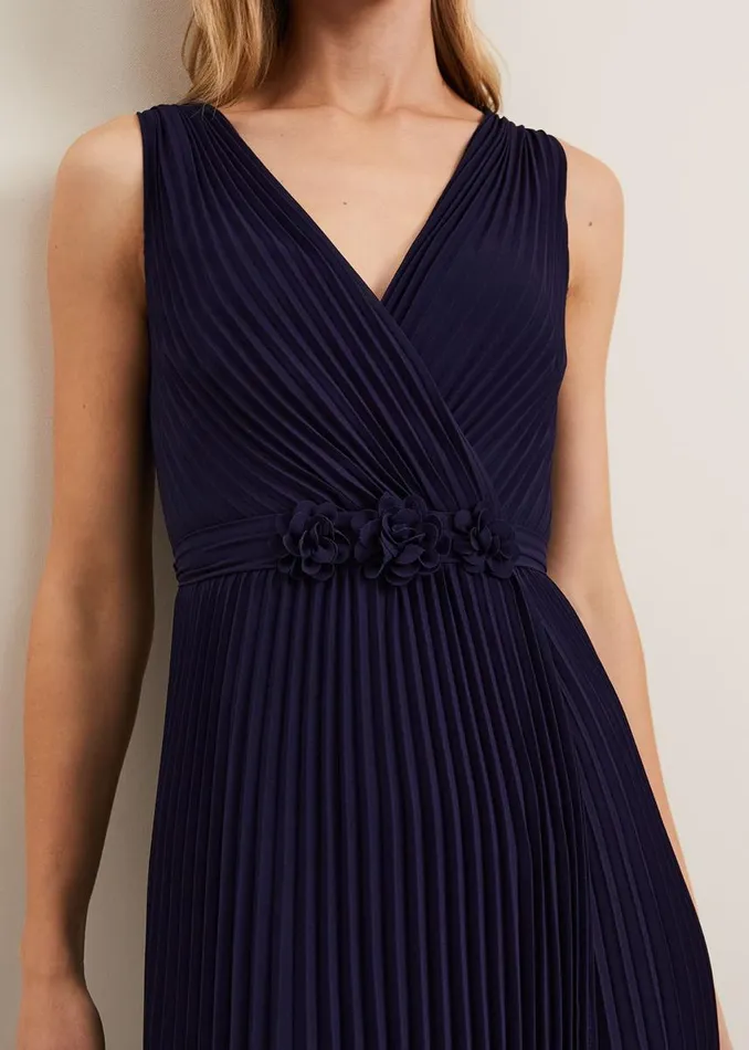 Phase Eight Dresses Women Cressida Pleat Midi Dress Navy