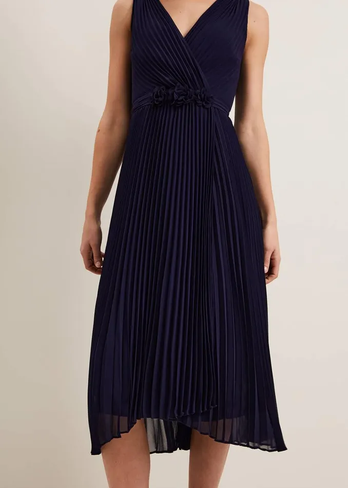 Phase Eight Dresses Women Cressida Pleat Midi Dress Navy