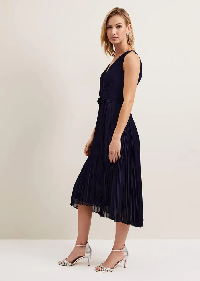 Phase Eight Dresses Women Cressida Pleat Midi Dress Navy