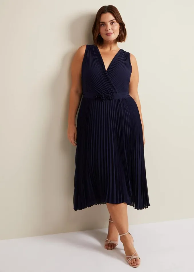 Phase Eight Dresses Women Cressida Pleat Midi Dress Navy