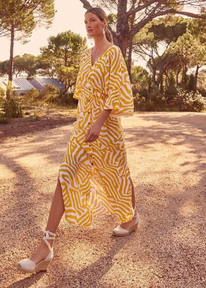 Phase Eight Dresses Women Dena Linen Zebra Print Maxi Dress Yellowwhite
