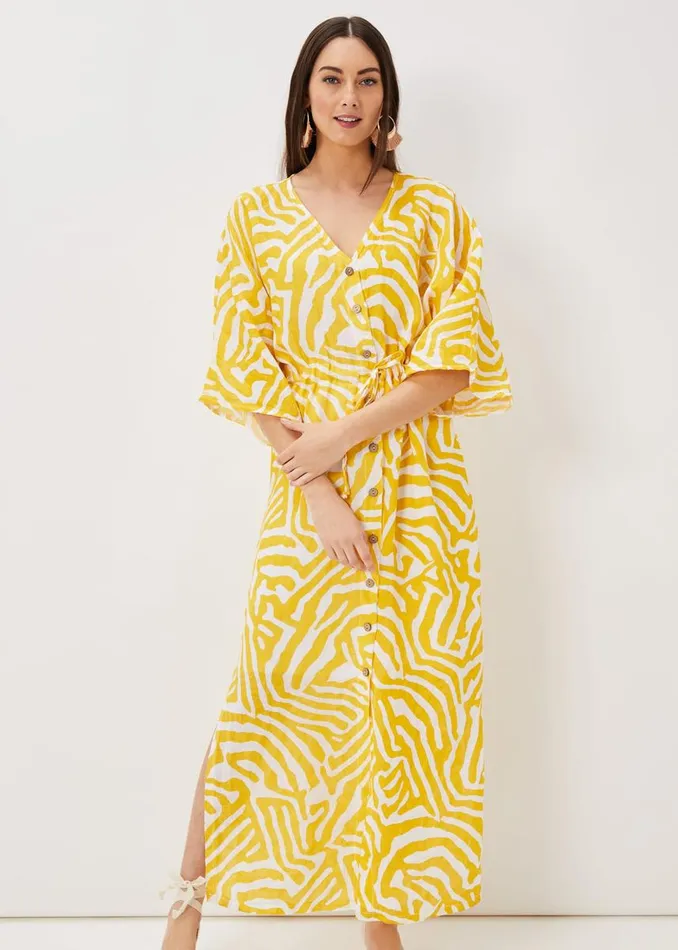 Phase Eight Dresses Women Dena Linen Zebra Print Maxi Dress Yellowwhite