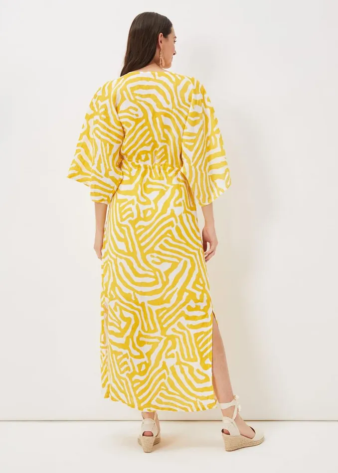 Phase Eight Dresses Women Dena Linen Zebra Print Maxi Dress Yellowwhite