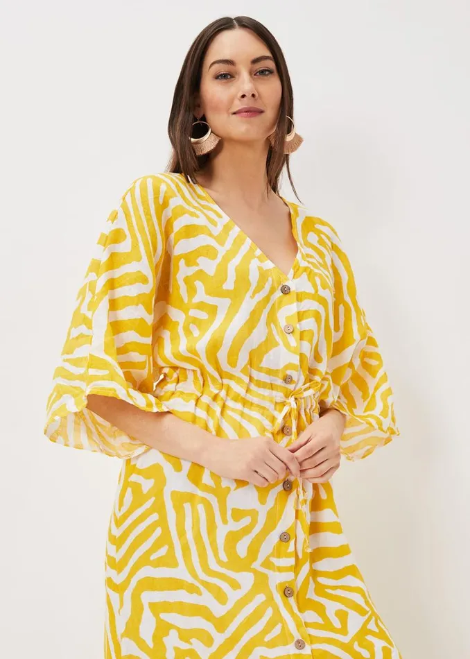 Phase Eight Dresses Women Dena Linen Zebra Print Maxi Dress Yellowwhite